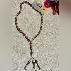 Amulet Brown Beaded Y-Shaped Necklace with Organic Design